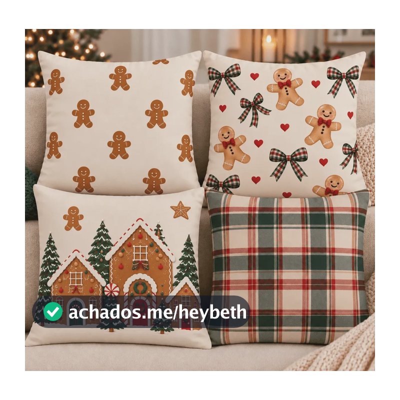 Kit 4 Capas Para Almofadas Natalinas Tema - Natal Biscoito Natal Ursinhos