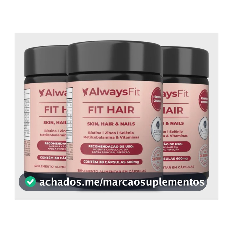 Vitamina Always Fit Fit Hair para Cabelo e Unhas, em Cápsula, Kit com 3 Potes de 30 Cápsulas
