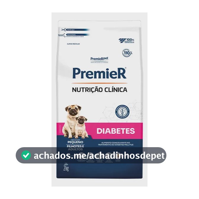 Premier Diabetes Cães Pequenos Saúde e Controle Glicêmico Super Premium 2kg