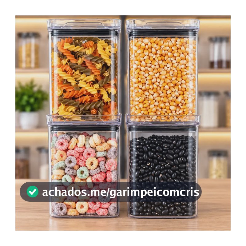 Kit 4 Potes Herméticos Acrílico Cristal 1 Litro livre de BPA Armazenar Alimento Organizar