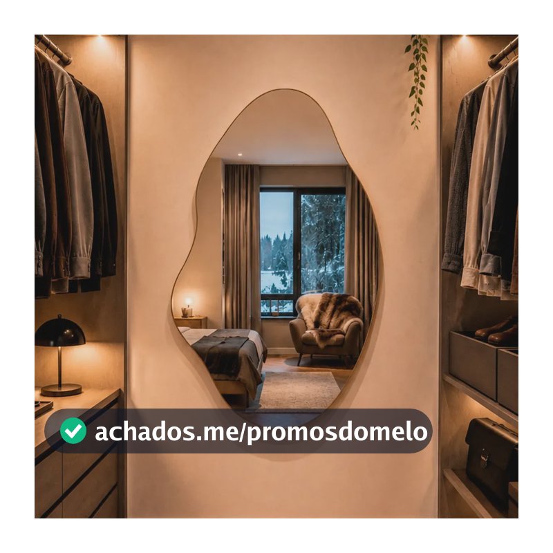 Espelho de Banheiro Formato Orgânico Espelho Lapidado de Parede Espelho para Quarto Sala Closet Espelho Decorativo 55x75cm Espelho Minimalista para Lavabo Hall de Entrada Espelho Irregular Arquitetura