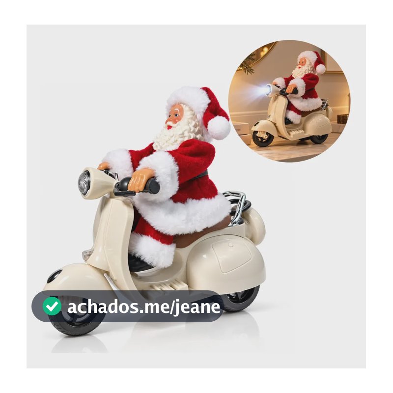 Papai Noel Lambreta Com Luz E Musica Natalina Decoração Mesa Vermelho 1.2v