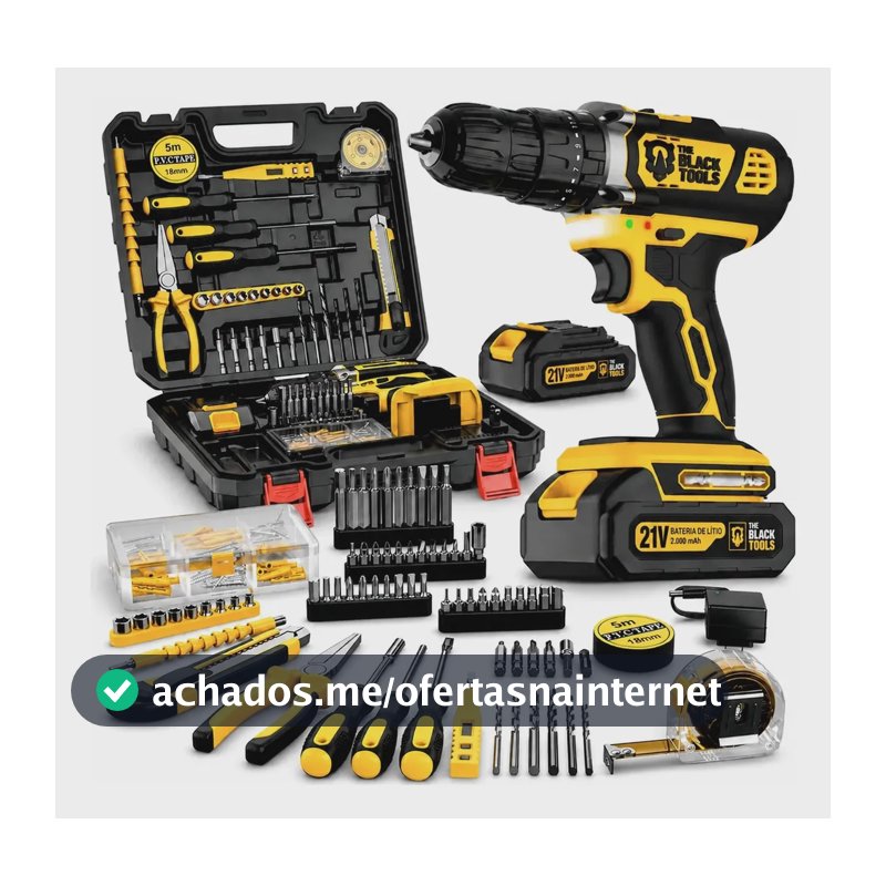 Furadeira E Parafusadeira 2 Baterias 21v Com Impacto 136 Pçs Amarelo 127/220v 60hz