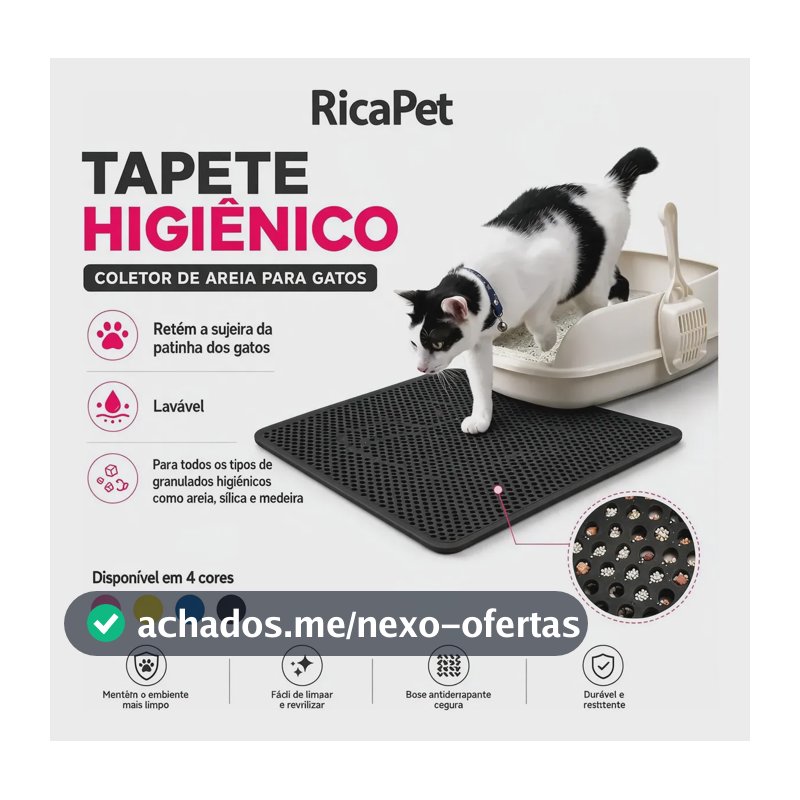 Tapete Higiênico Gato Coletor Caixa De Areia Preto Tam G
