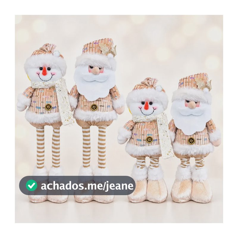 Kit Papai Noel E Boneco De Neve Pelúcia Extensível 48cm Branco E Dourado 0