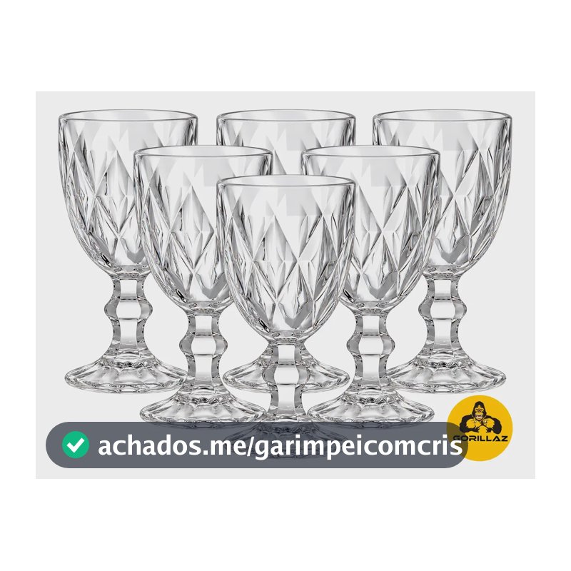 Jogo 6 Taças De Vidro 310ml Diamond Transparente P/ Suco Transparente