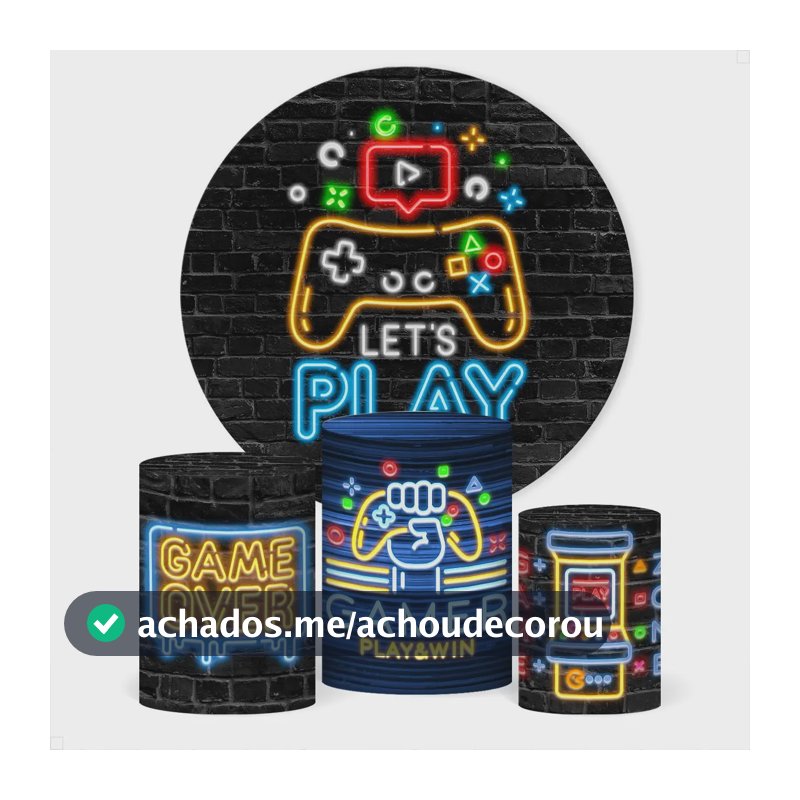 Painel Redondo Game + Trio Cilindros Em Tecido 1,5mt Game