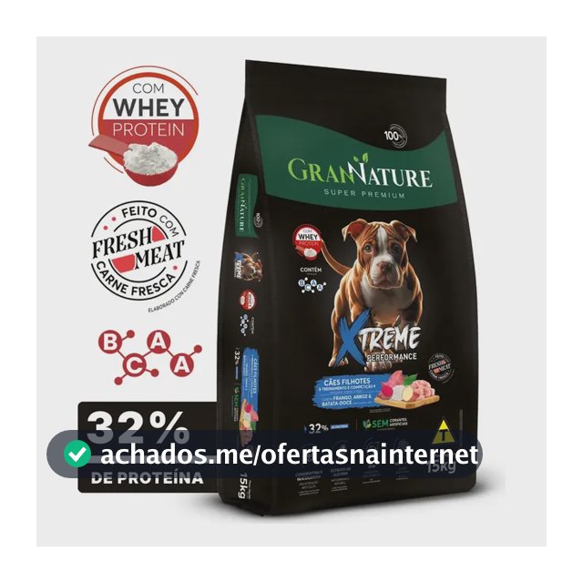 Ração Whey Protein Grannature Xtreme Alta Performance 32% Proteína para Cães Filhote raças Médio E Grande Porte Alimento Seco Sabor Frango Super Premium Com Bcaa Sem Corantes Saúde Articular 15kg