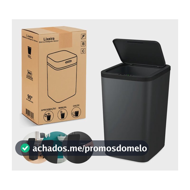 Lixeira Inteligente Com Sensor Automática Banheiro preto Lixeira Automática De 16 Litros Com Sensor Balde Lixo Adequada Para Cozinha E Banheiro