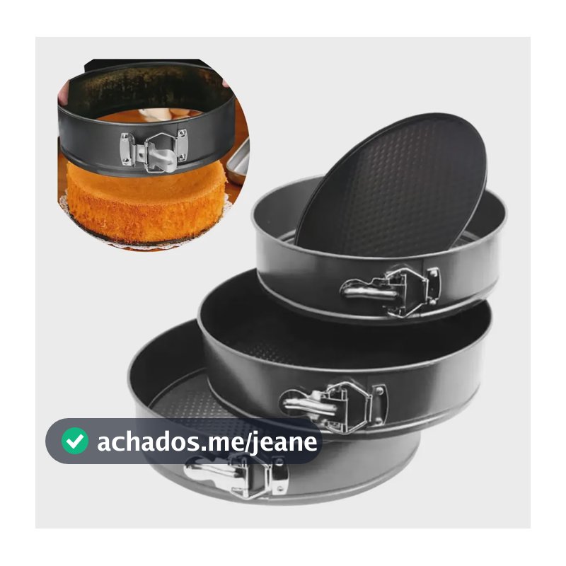 Kit 3 Formas Para Bolo Torta C/ Fundo Removível Antiaderente Preto