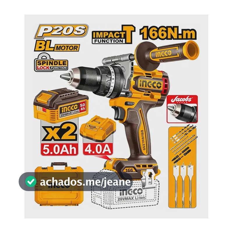 Parafusadeira Industrial 20v 166n 2x5ah Cidli201668-9 Ingco Amarelo