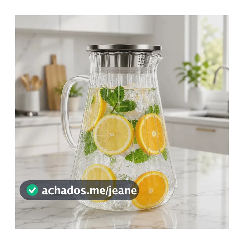 Jarra Vidro Borossilicato 1,7 Litros Tampa Inox Água Suco Chá Cozinha Sólar Resistente
