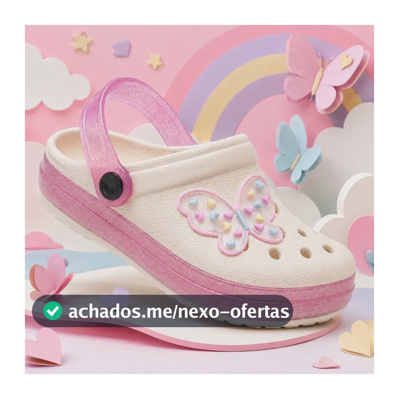 Sandália Babuche Infantil Menina Macia Confortável Branco Borboleta 31/32