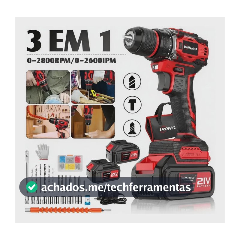 Furadeira Parafusadeira De Impacto A Baterias Brushless 21v Vermelho 110/127/220v 60hz
