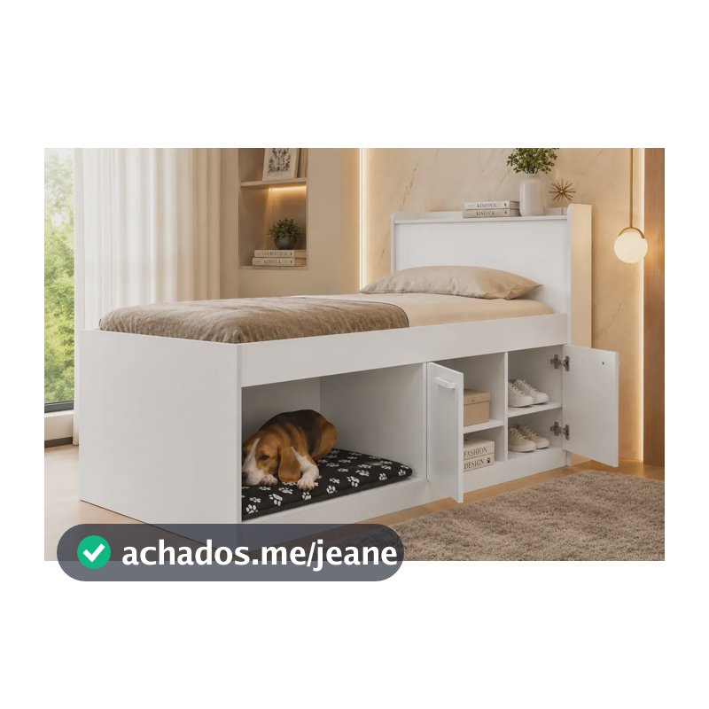 Cama Solteiro Com Casinha Para Pet Nichos Organizadores Mdf Branca