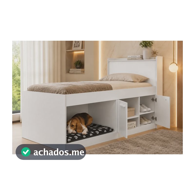 Cama Solteiro Com Casinha Para Pet Nichos Organizadores Mdf Branca