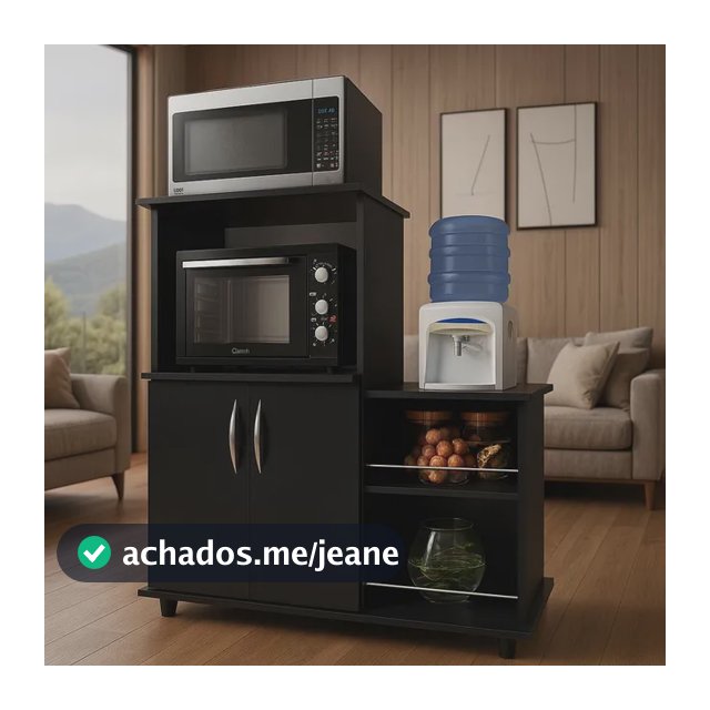 Armário Multiuso Balcão Cozinha Suporte Microondas Bebedouro Cor Preto