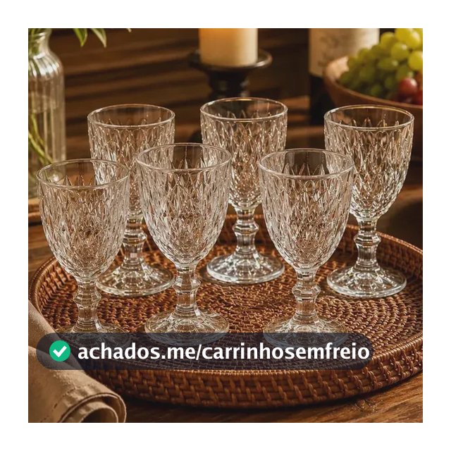 Conjunto de taças vidro cristal diamod luxo premium com 6 unidades 330ml design sofisticado para sala