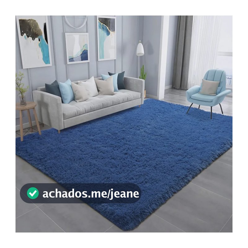 Tapete De Sala Quarto 3x2 Felpudo Shaggy Macio Peludo Alto Azul