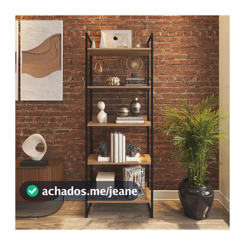 Estante Industrial 5 Prateleiras Em Aco E Madeira Preto