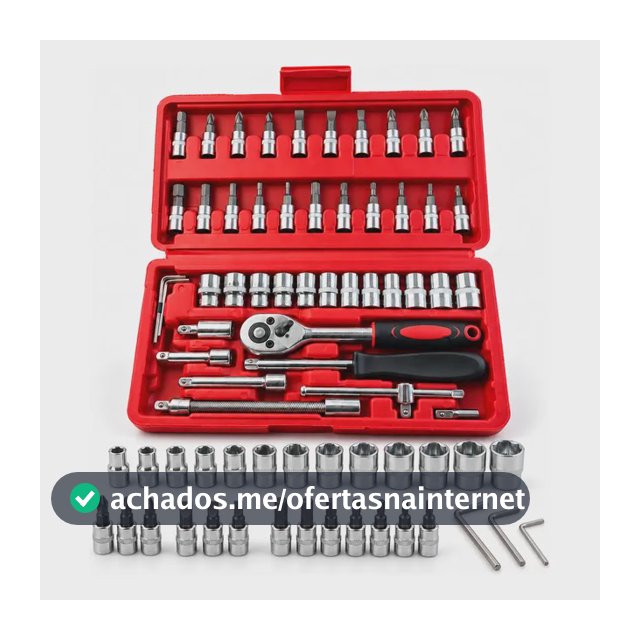 Jogo De Chaves Catraca 46 Peças Completo Com Soquetes E Bits Vermelho