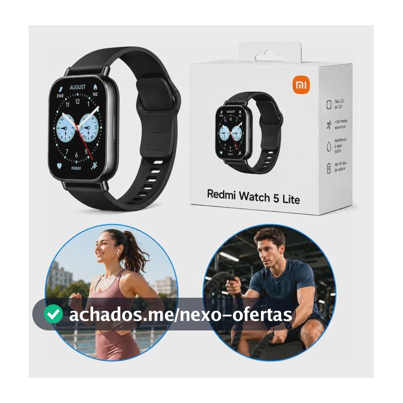 Relógio Smartwatch Redmi Watch 5 Active Lite Xiaomi Preto Prateado