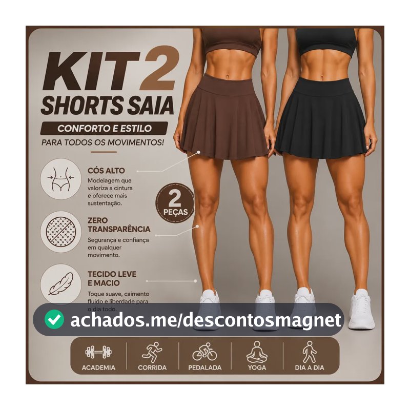 Kit 2 Short Saia Academia Feminino Cós Alta Legging Fitness Preto/marrom G