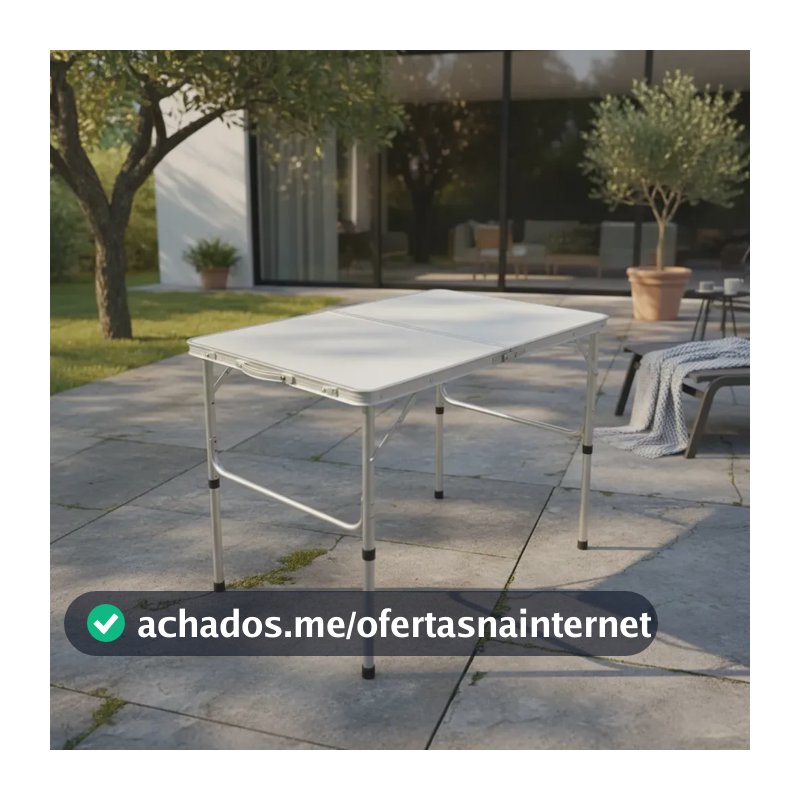 Mesa Dobrável Vira Maleta Alumínio Com Alça Portátil 90x60cm Para Camping Pesca Jardim Área Externa Ou Interna Salão De Festas Gourmet Cor Branco