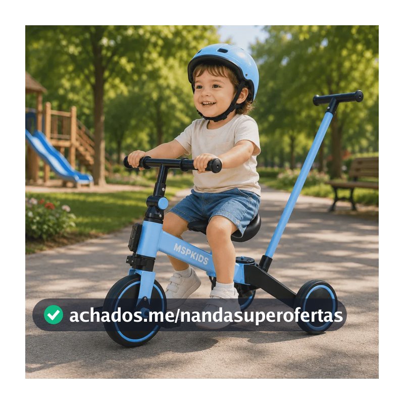 Triciclo Infantil 4 Em 1 Com Empurrador Msp Kids Azul