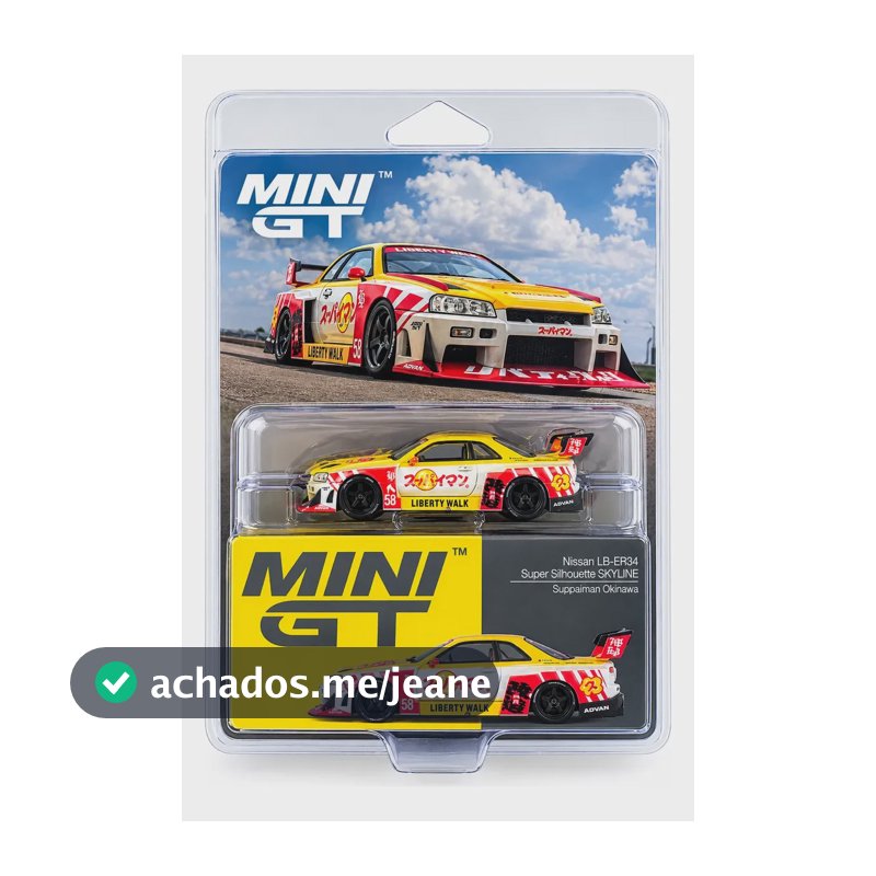 Miniatura Mini Gt 1:64 Nissan Lb Er34 Skyline Suppaiman #204 Amarelo