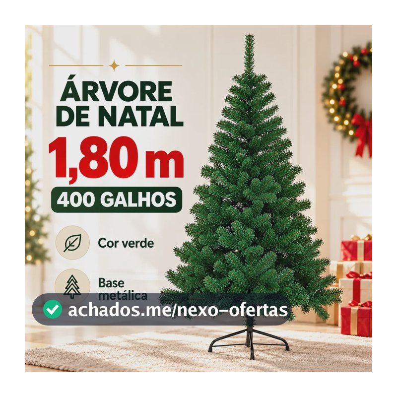 Árvore De Natal 1,8m Pinheiro Grande Verde 400 Galhos Luxo Pé De Ferro Premium