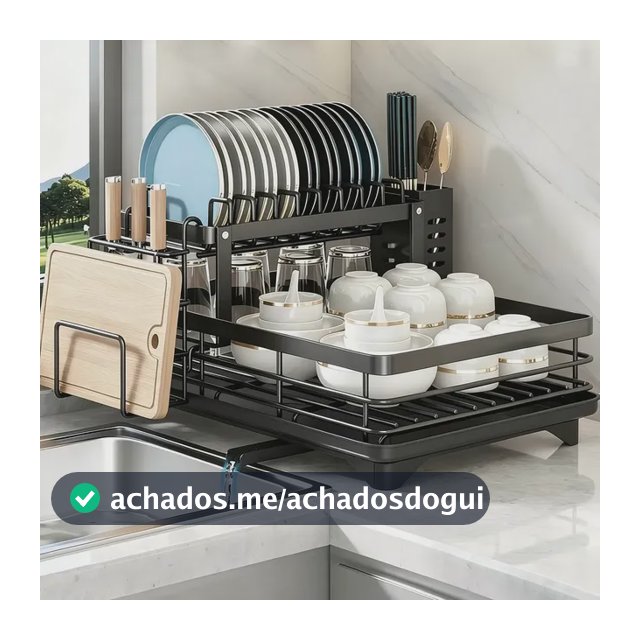 Escorredor Inox Organizador Louças 2andares Para Pia Cozinha Preto