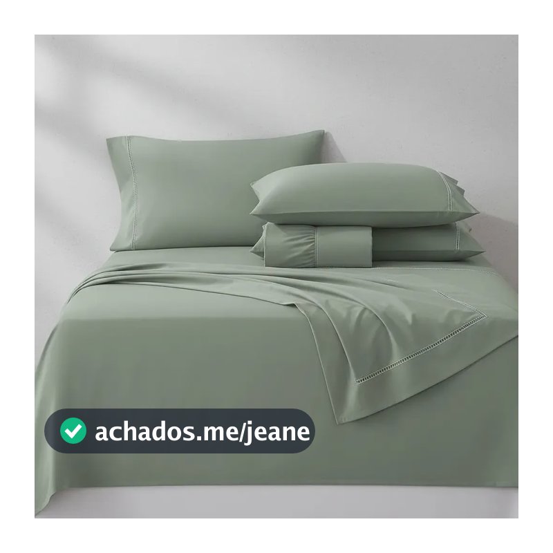 Jogo De Lencol Queen 400 Fios Ponto Palito Macio C/ Elástico Cor Verde Desenho do tecido Liso