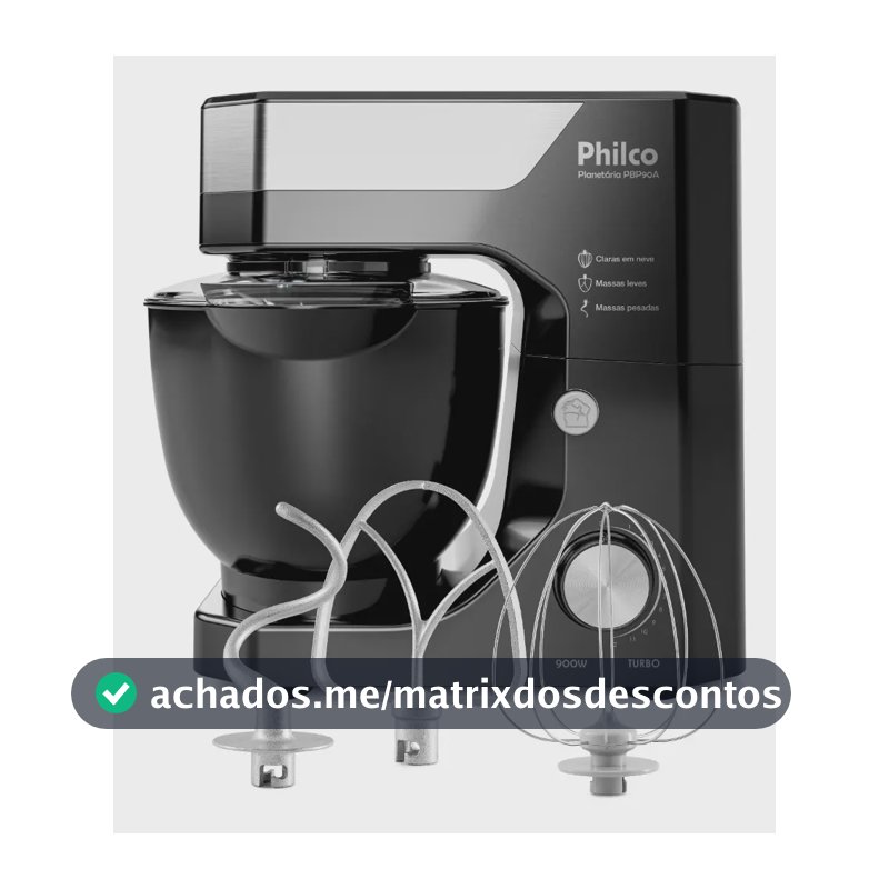 Batedeira Planetária Philco 900W 5L Preta 12 Velocidades Turbo PBP90A