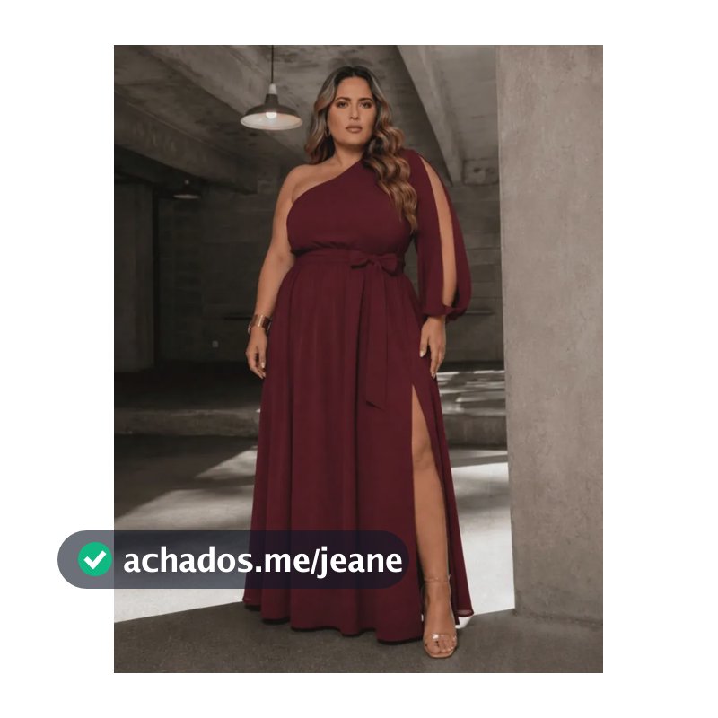 Vestido Longo Feminino Plus Size Um Ombro Só Com Fenda Manga Vinho G1