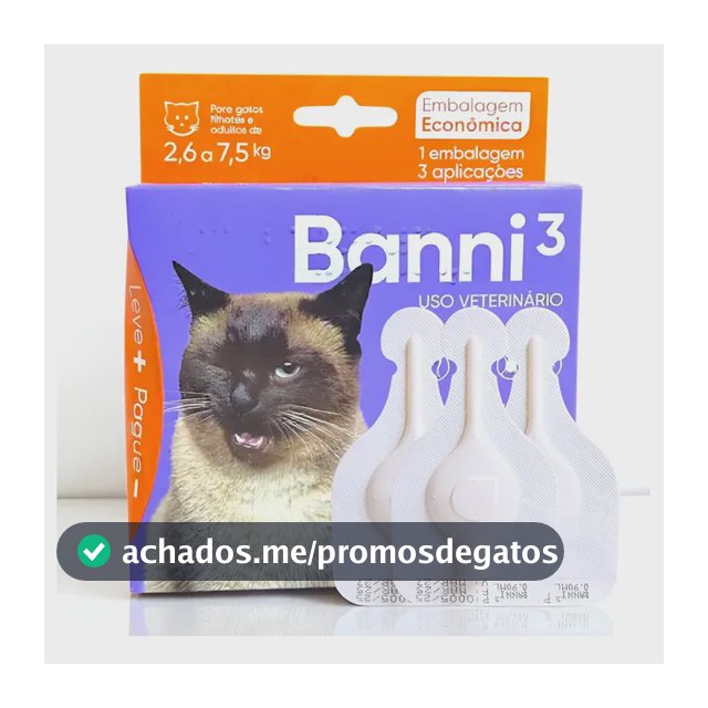 Pipeta Antipulgas Para Gato Banni 3 Até 7,5kg C 3 Aplicações