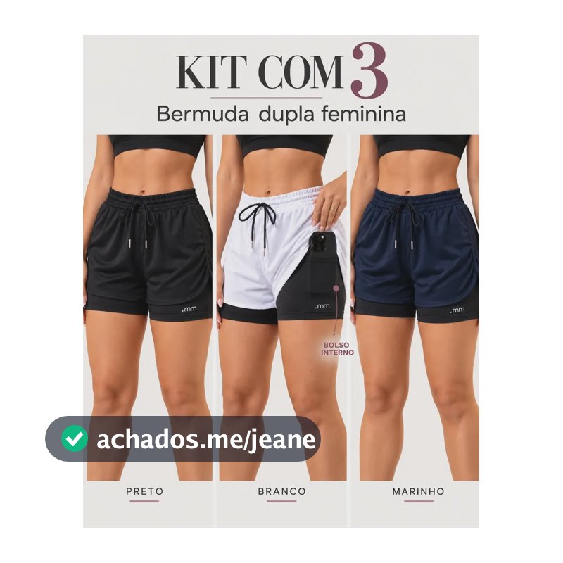 Kit 3 Short Fitness Feminino 2 Em 1 Cintura Alta Academia Variação-01 Liso G