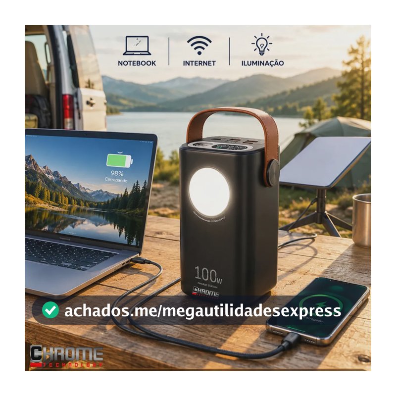 Power Bank 60.000mah 100w - Starlink Mini Ultra Rápido Carregador Portátil E Notebooks Celulares Computadores Viagens Trabalho Home Office Proteções Contra Sobrecarga Curto-circuito Chrome Technology.