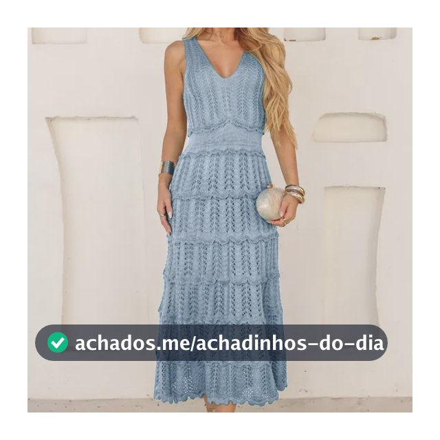 Vestido Midi Feminino Tricô Verão Crochê Babados Festa Praia