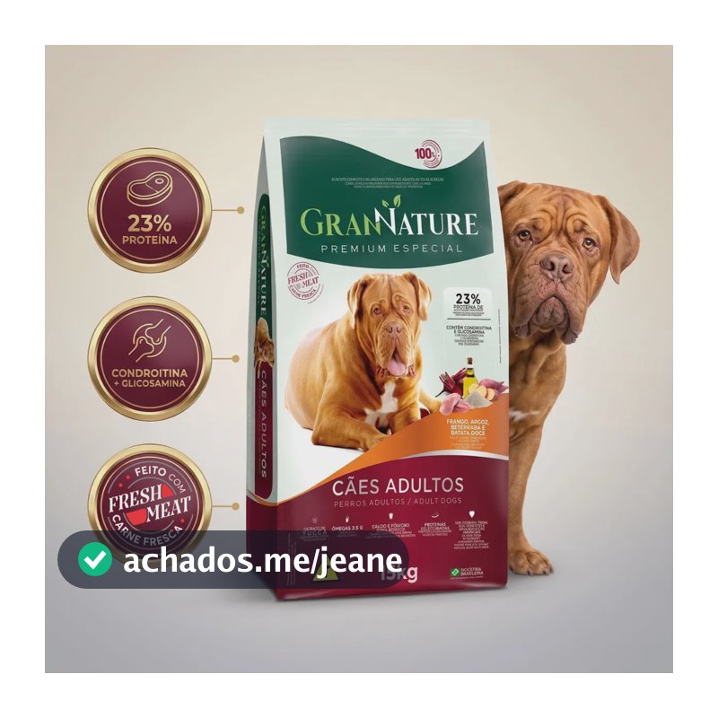 Ração GranNature Premium Especial Fresh Meat Carne Fresca Cães Adultos 15kg Frango Arroz Beterraba Batata-Doce