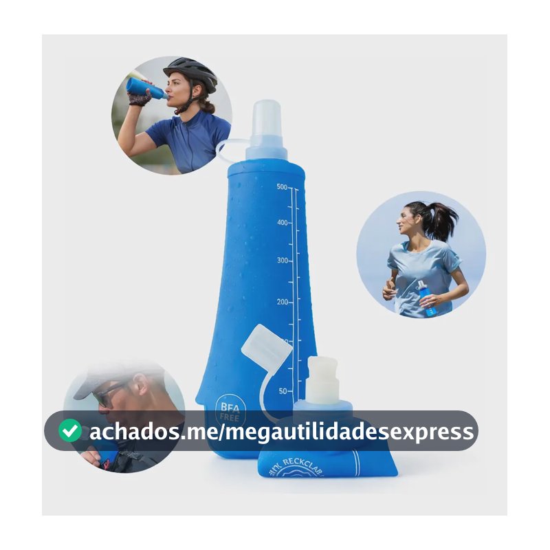 Garrafa De Água Dobrável Silicone Soft Squeeze Corrida 500ml Azul