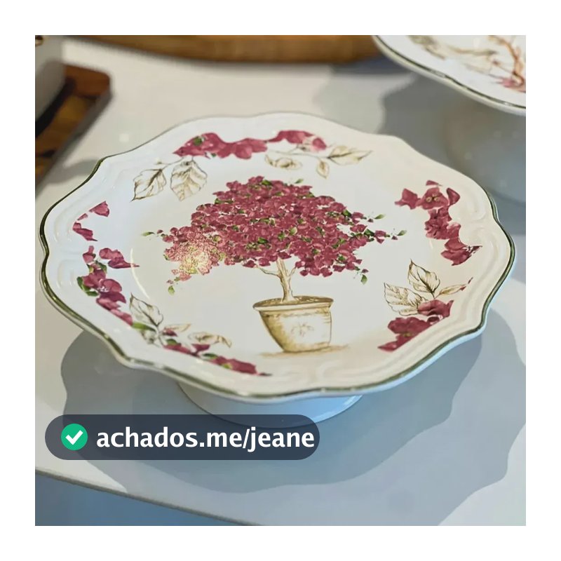 Porta Petit Four Com Pé Cerâmica Imperial Scalla Branco