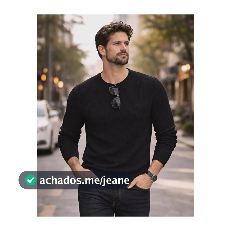 Blusa Masculina Tricô Waffle Streetwear Slim Fit Tendência Preto P