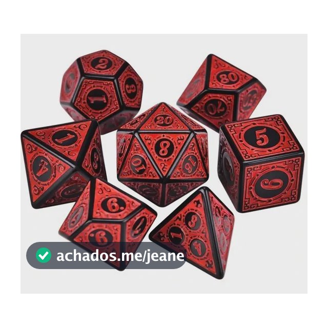 Conjunto De Dados Vermelho Rpg Com 7 Marcas Rúnicas + Bolsa Vermelho Runas
