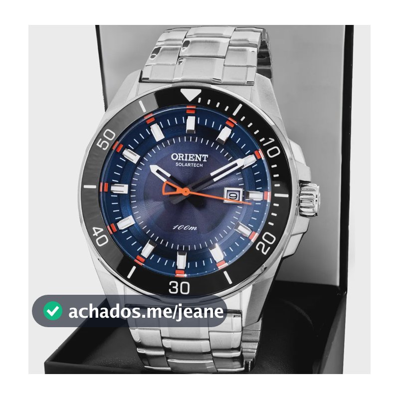 Relógio Orient Solartech Masculino Prateado Fundo Azul Resistente Água