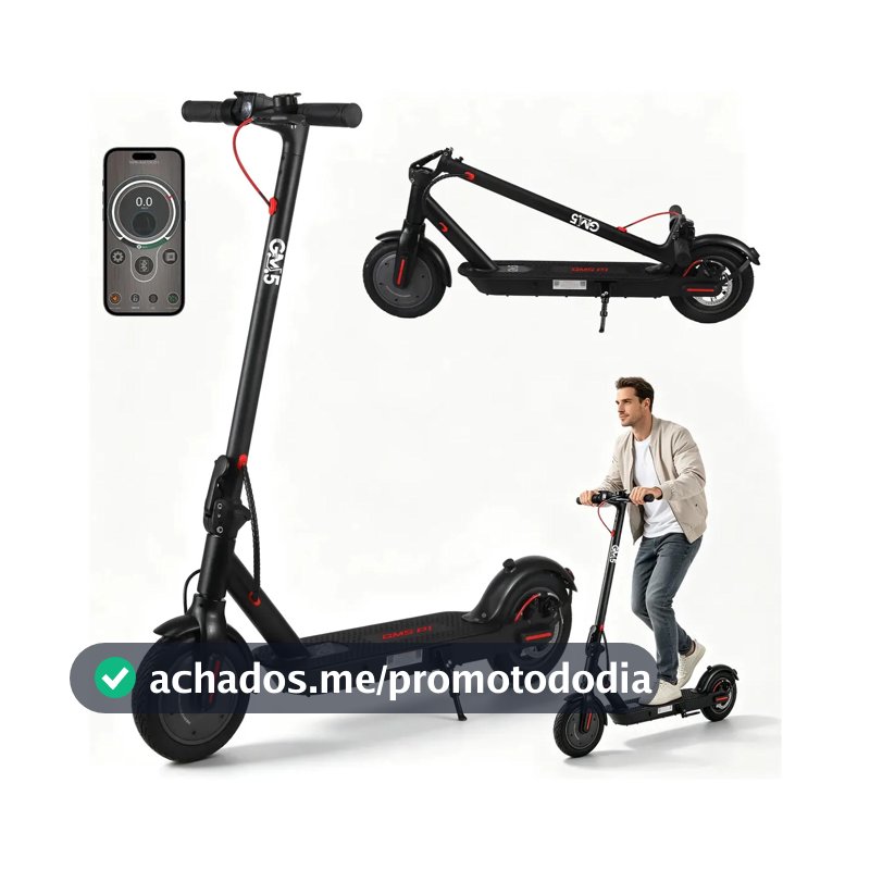 Patinete Elétrico GM5 P1 Preto Dobrável com Bluetooth, 25 Km/h e Autonomia de 22 Km