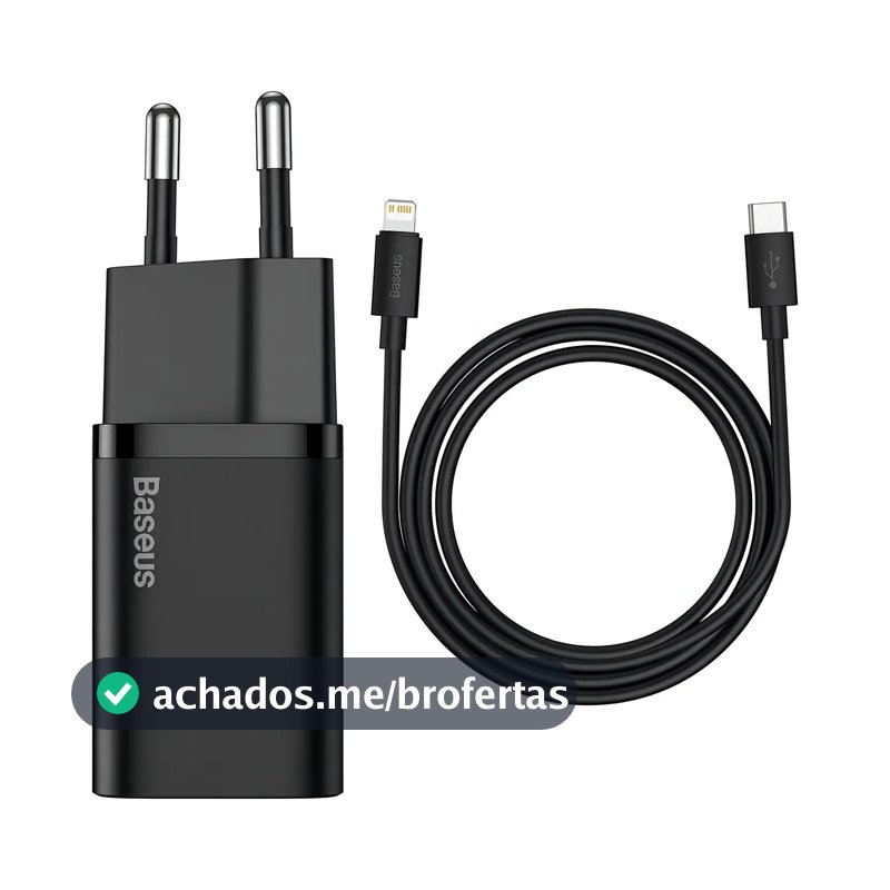 Carregador Turbo Baseus 20w Com Cabo Para iPhone 14 Cor Preto
