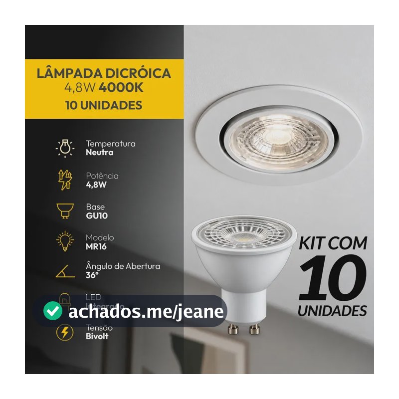 Kit 10 Lampada Led Dicróica Mr16 4,8w 4000k Gu10 Branco Alut