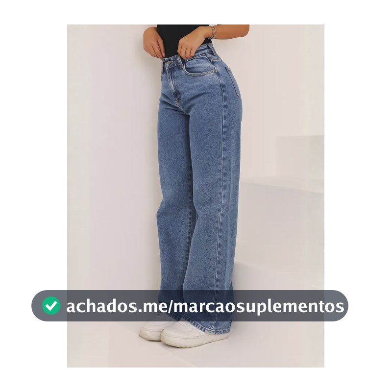 Calça Jeans Wide Leg Feminina Cintura Alta Pantalona Jeans Marmorizado Liso 34