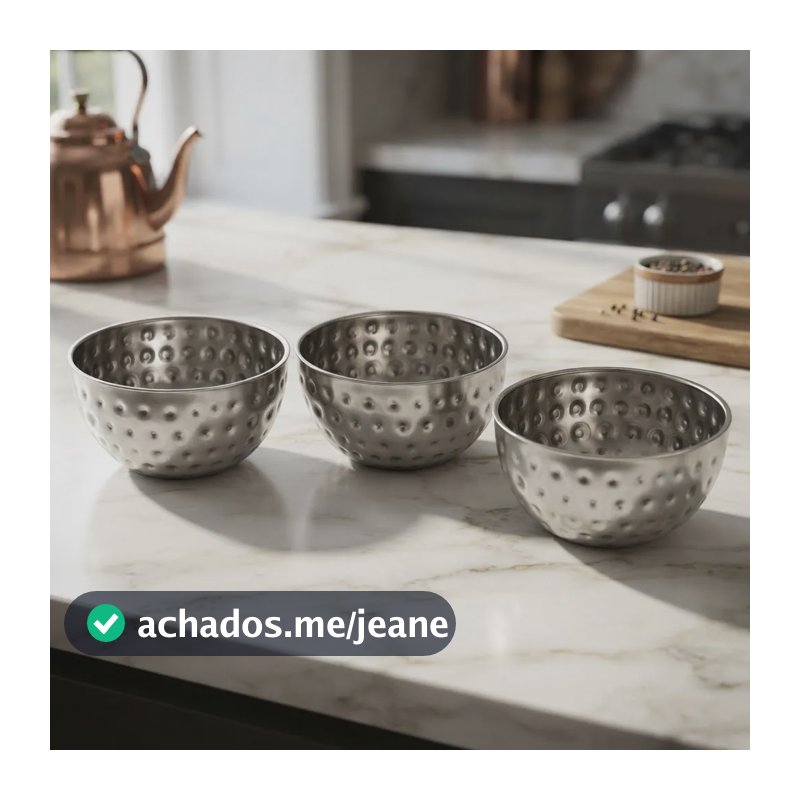Kit Com 3 Mini Bowls Martelados Inox Prateado 170ml Prateado